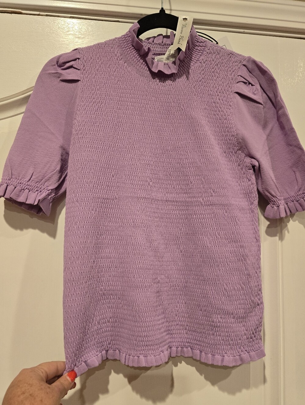 For The Republic Lavender Smocked Short Sleeve Top